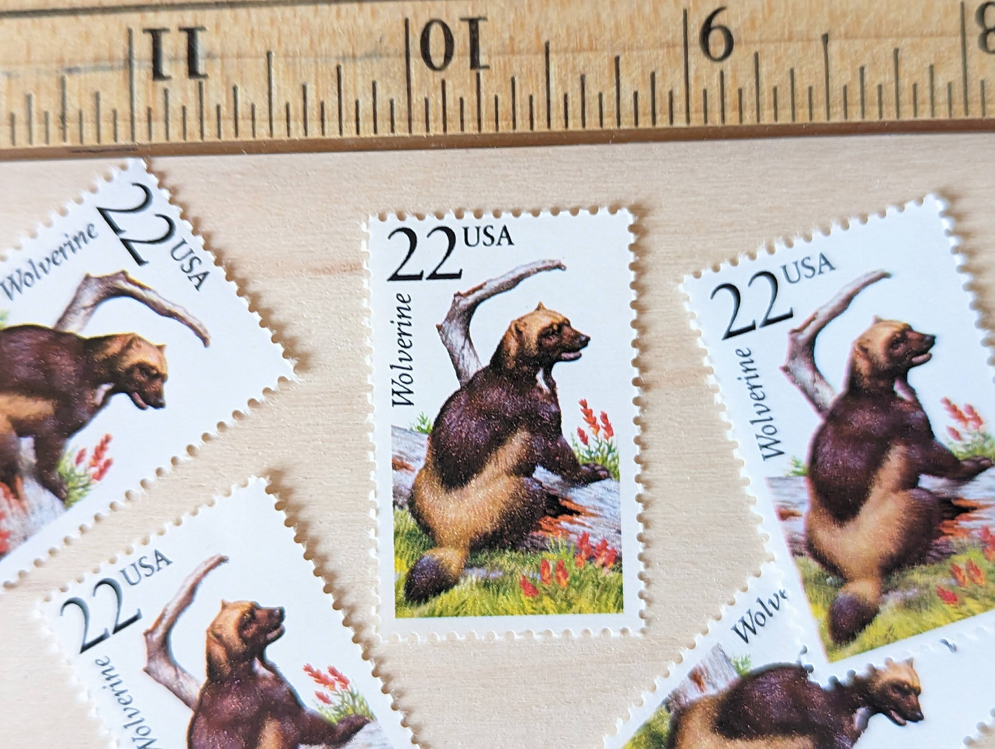 Wolverine, Set of 5, Vintage Unused USPS 22 Cent Postage Stamps, North American Wildlife Series 1987, Gummed