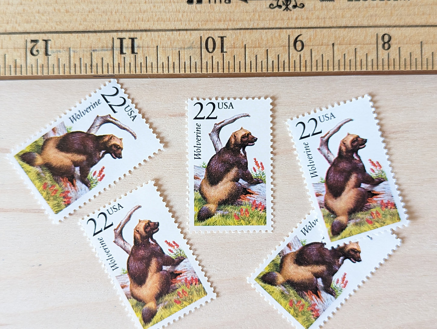 Wolverine, Set of 5, Vintage Unused USPS 22 Cent Postage Stamps, North American Wildlife Series 1987, Gummed