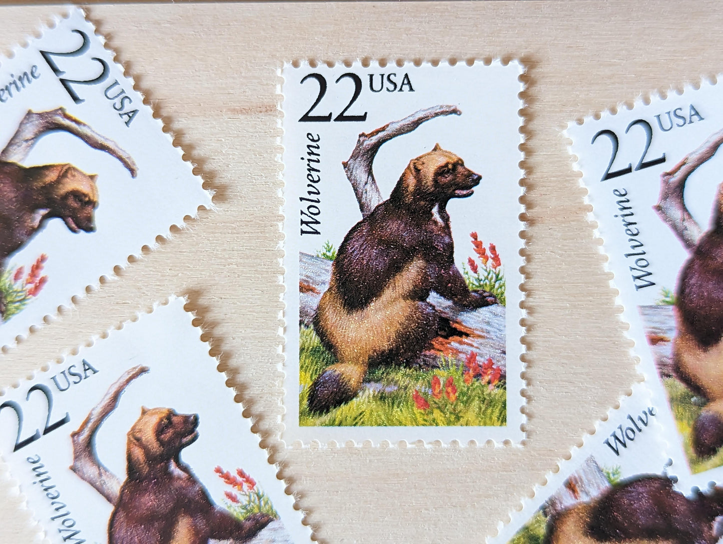 Wolverine, Set of 5, Vintage Unused USPS 22 Cent Postage Stamps, North American Wildlife Series 1987, Gummed