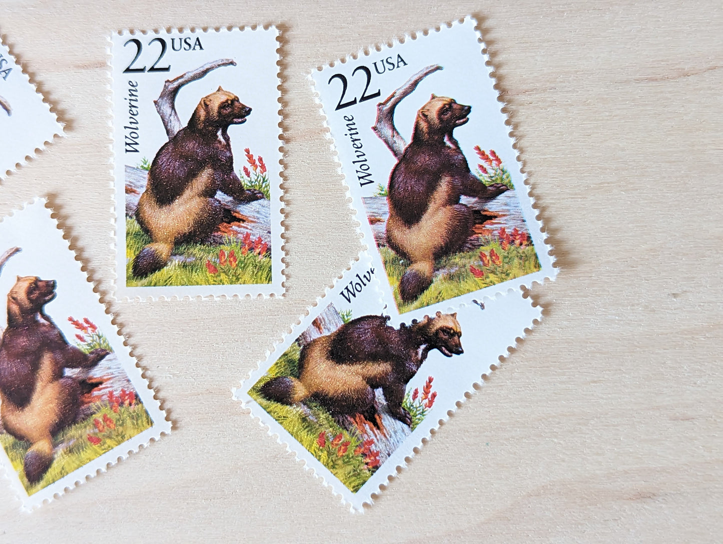 Wolverine, Set of 5, Vintage Unused USPS 22 Cent Postage Stamps, North American Wildlife Series 1987, Gummed