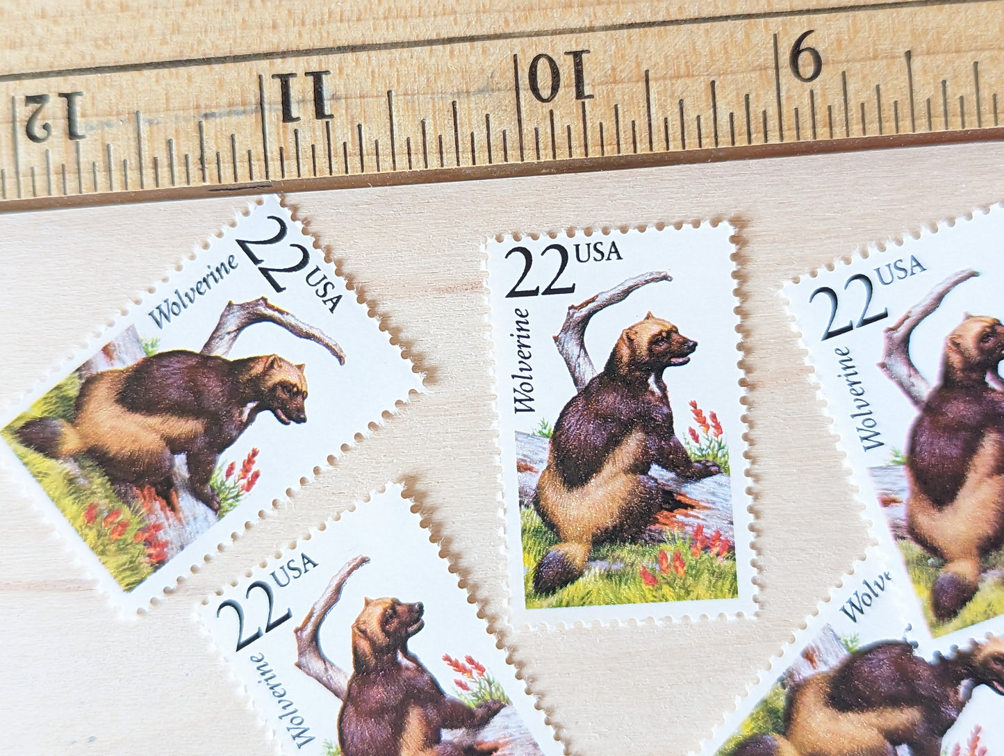 Wolverine, Set of 5, Vintage Unused USPS 22 Cent Postage Stamps, North American Wildlife Series 1987, Gummed