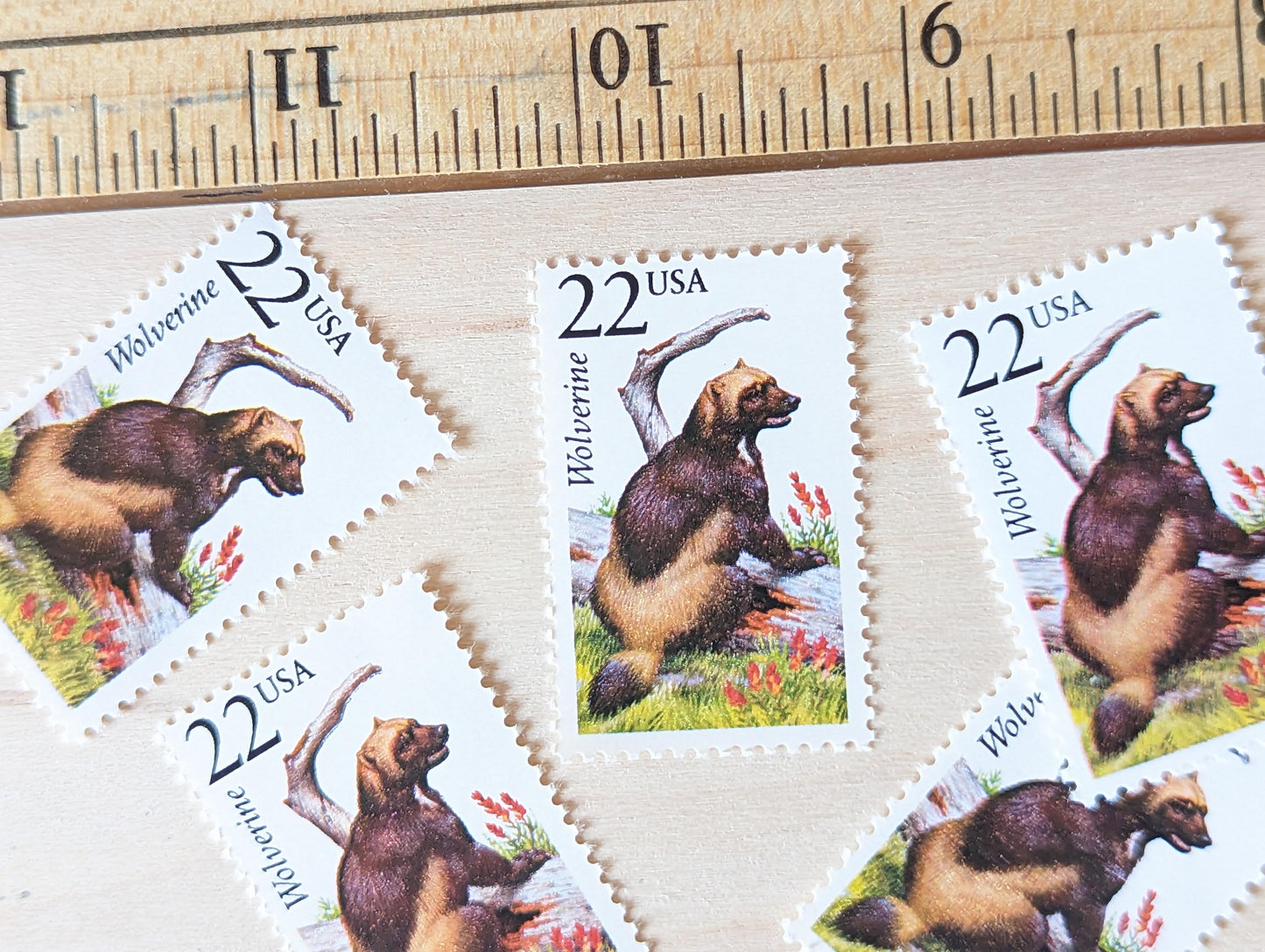 Wolverine, Set of 5, Vintage Unused USPS 22 Cent Postage Stamps, North American Wildlife Series 1987, Gummed