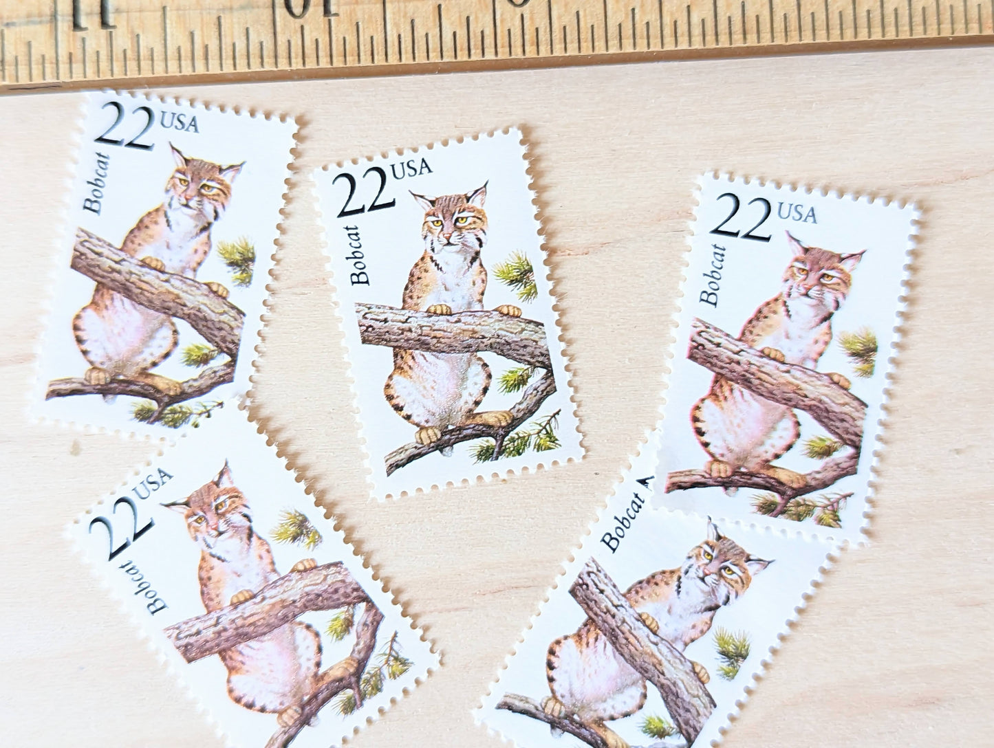 Bobcat, Set of 5, Vintage Unused USPS 22 Cent Postage Stamps, North American Wildlife Series 1987, Gummed
