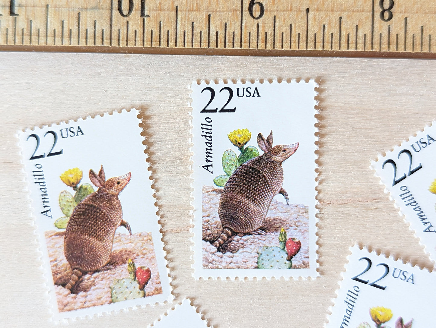Armadillo Set of 5, Vintage Unused USPS 22 Cent Postage Stamps, North American Wildlife Series 1987, Gummed
