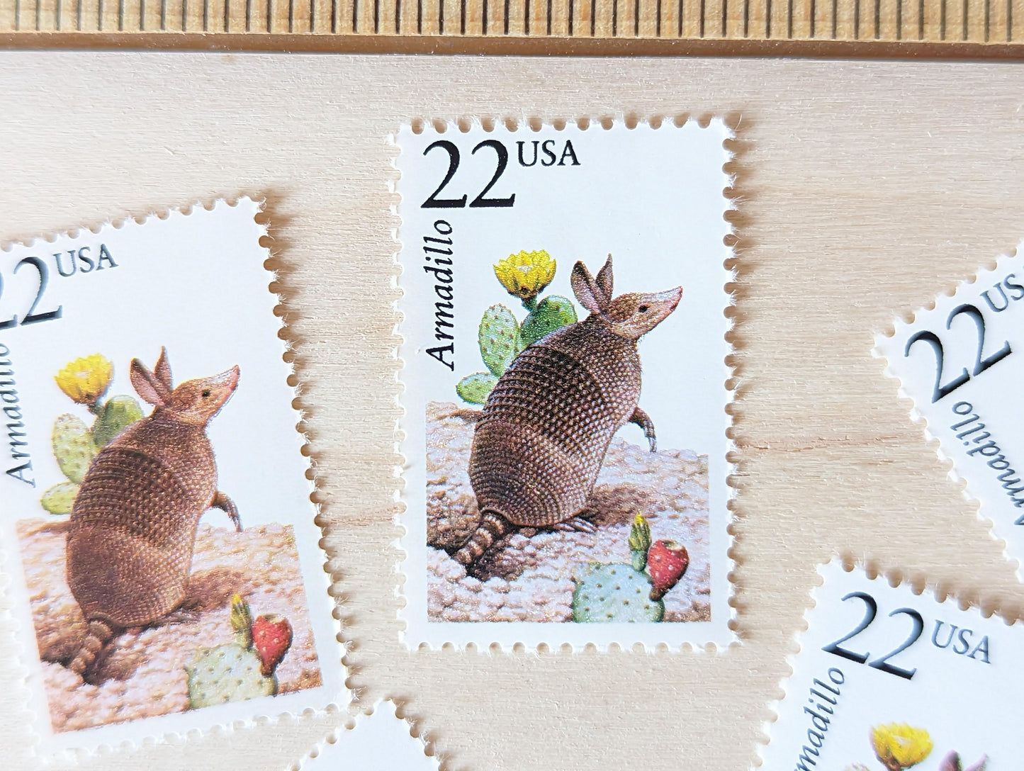 Armadillo Set of 5, Vintage Unused USPS 22 Cent Postage Stamps, North American Wildlife Series 1987, Gummed