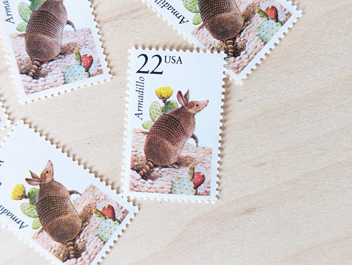 Armadillo Set of 5, Vintage Unused USPS 22 Cent Postage Stamps, North American Wildlife Series 1987, Gummed
