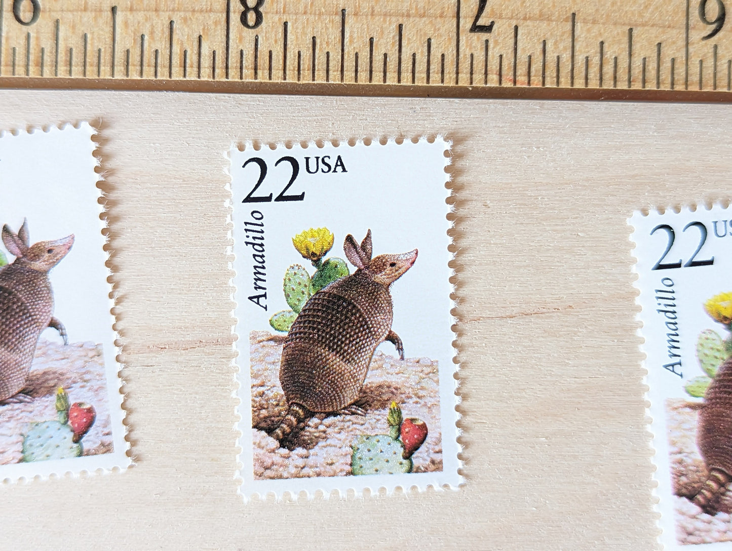 Armadillo Set of 5, Vintage Unused USPS 22 Cent Postage Stamps, North American Wildlife Series 1987, Gummed