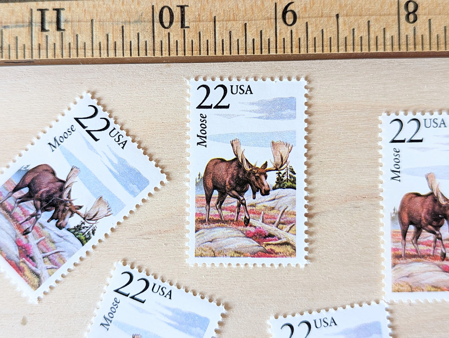 Moose, Set of 5, Vintage Unused USPS 22 Cent Postage Stamps, North American Wildlife Series 1987, Gummed