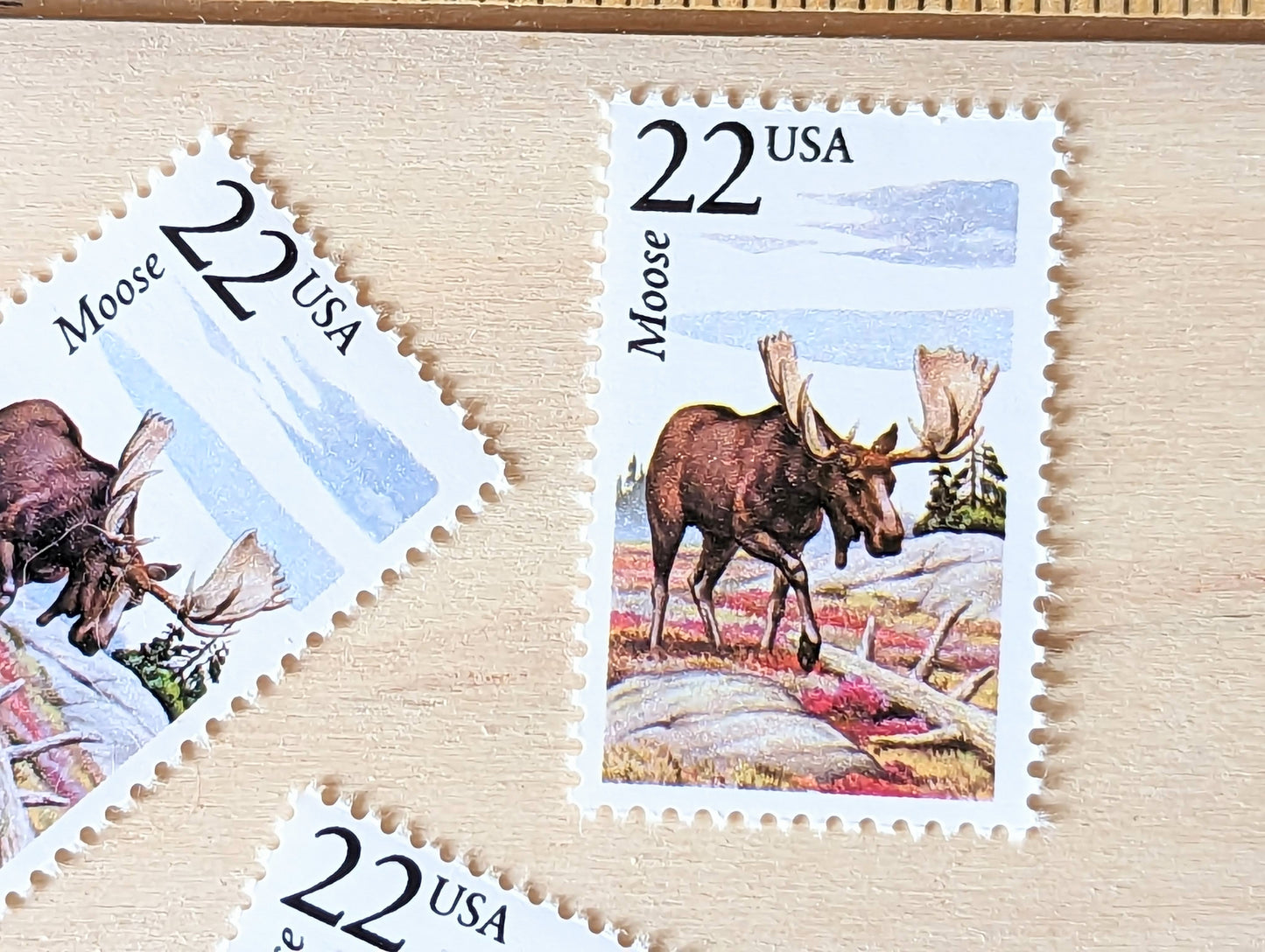 Moose, Set of 5, Vintage Unused USPS 22 Cent Postage Stamps, North American Wildlife Series 1987, Gummed