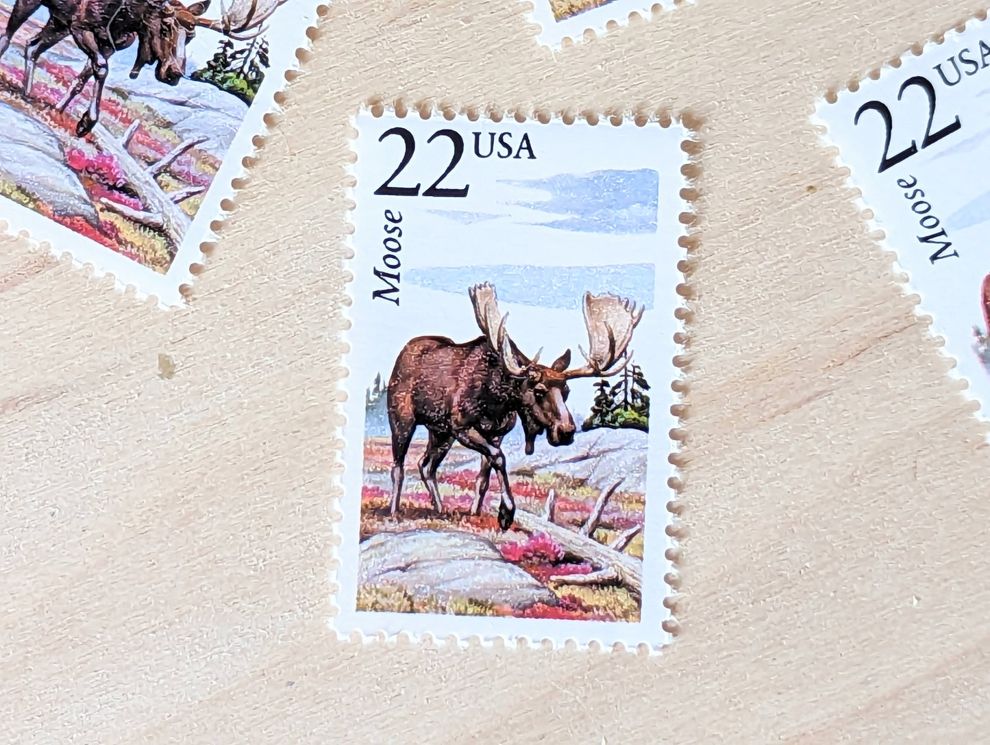 Moose, Set of 5, Vintage Unused USPS 22 Cent Postage Stamps, North American Wildlife Series 1987, Gummed
