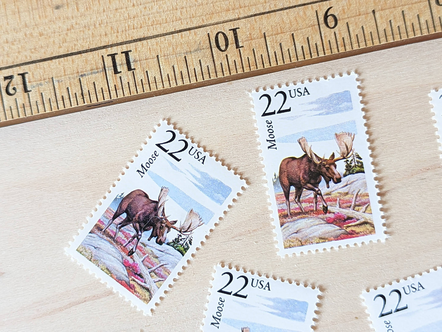 Moose, Set of 5, Vintage Unused USPS 22 Cent Postage Stamps, North American Wildlife Series 1987, Gummed