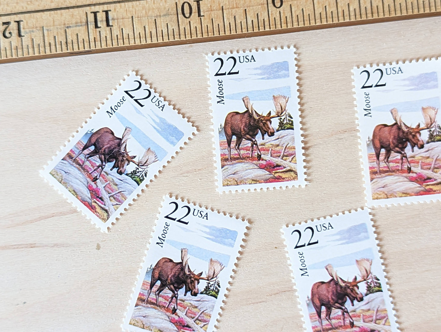 Moose, Set of 5, Vintage Unused USPS 22 Cent Postage Stamps, North American Wildlife Series 1987, Gummed