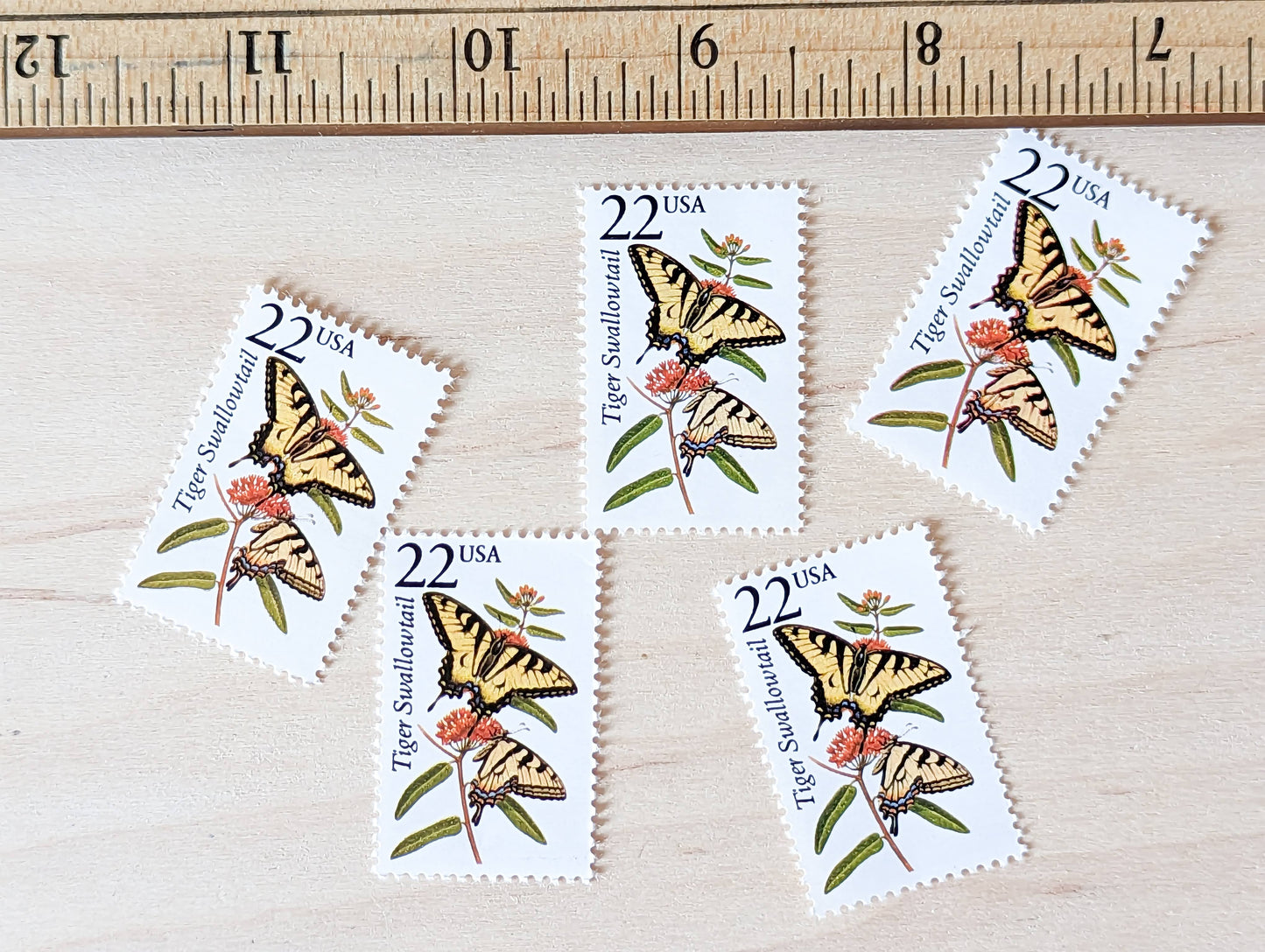 Tiger Swallowtail, Set of 5, Vintage Unused USPS 22 Cent Postage Stamps, North American Wildlife Series 1987, Gummed