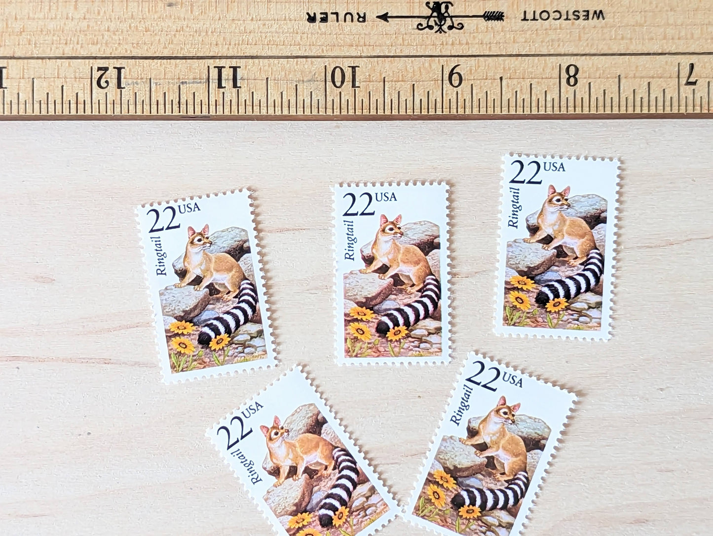 Ringtail, Set of 5, Vintage Unused USPS 22 Cent Postage Stamps, North American Wildlife Series 1987, Gummed