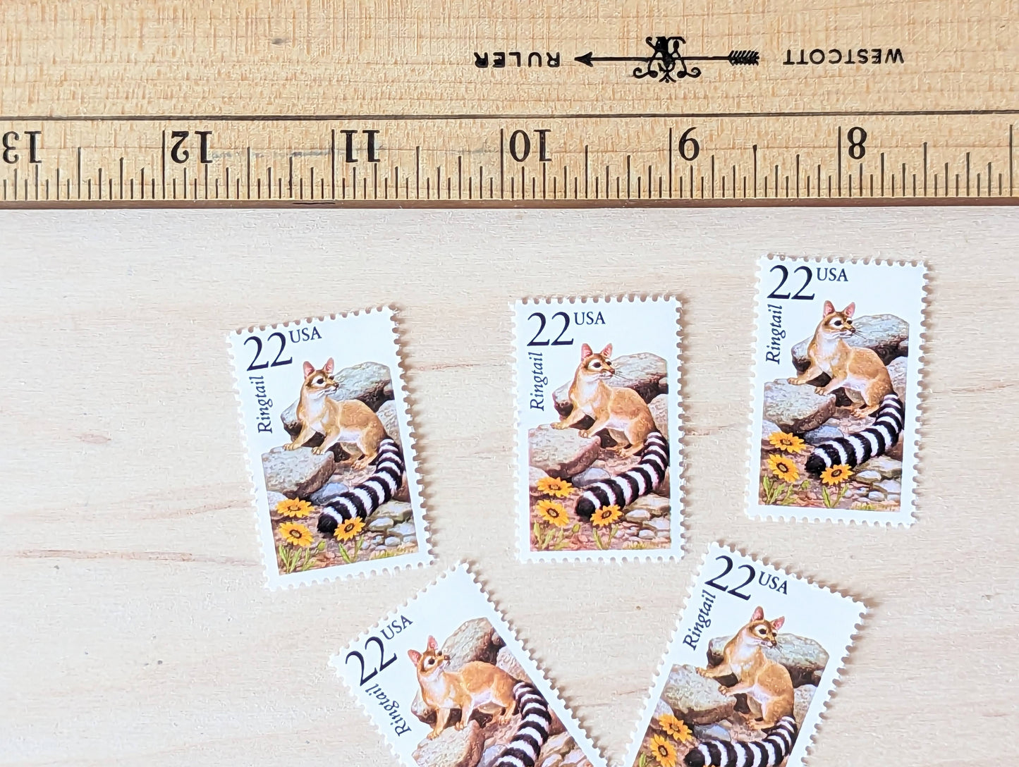Ringtail, Set of 5, Vintage Unused USPS 22 Cent Postage Stamps, North American Wildlife Series 1987, Gummed