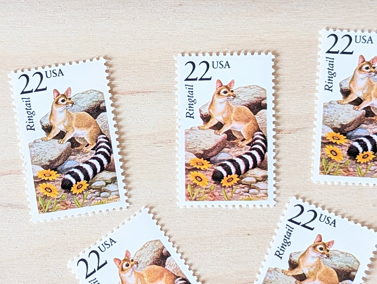 Ringtail, Set of 5, Vintage Unused USPS 22 Cent Postage Stamps, North American Wildlife Series 1987, Gummed