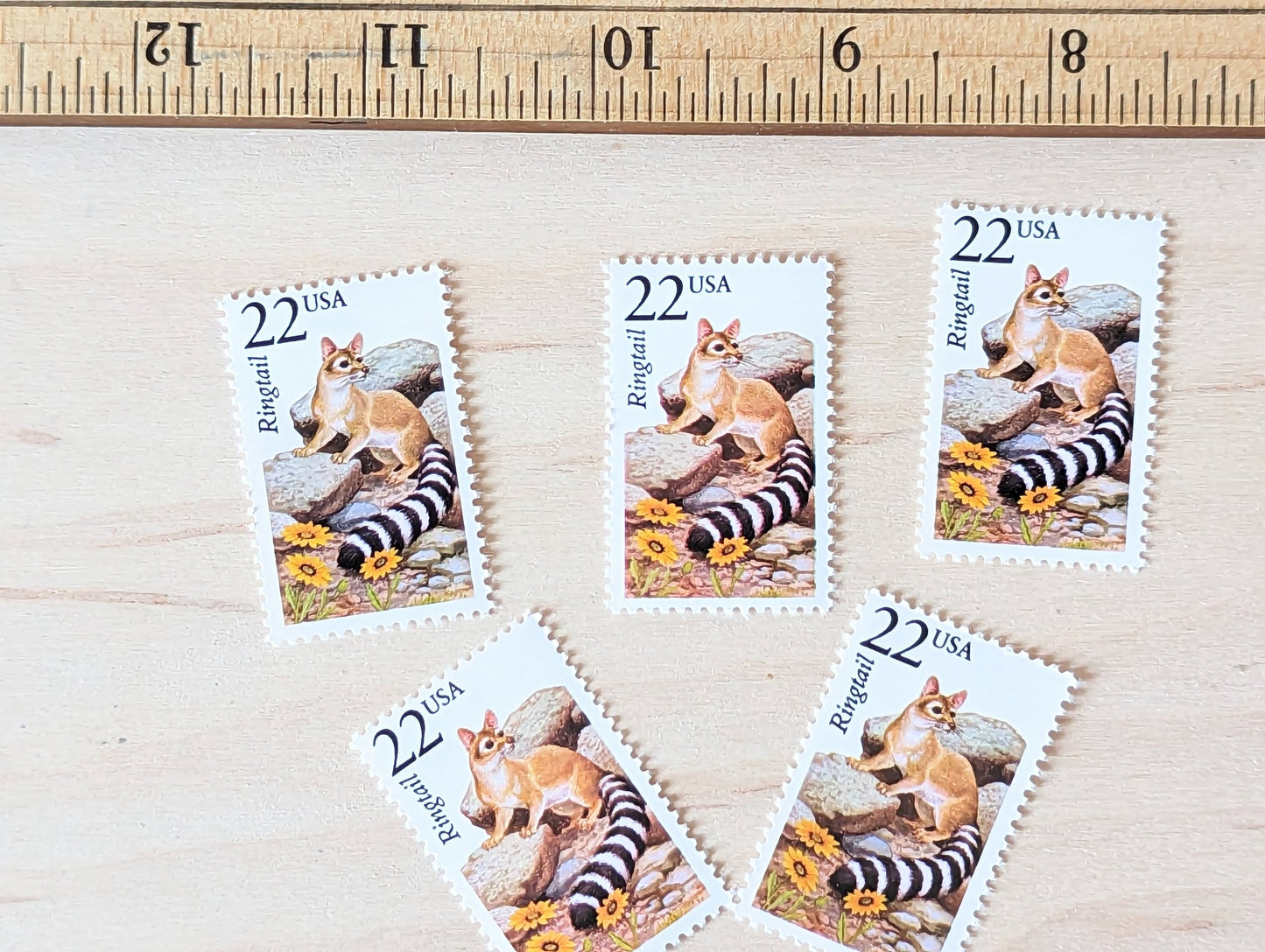 Ringtail, Set of 5, Vintage Unused USPS 22 Cent Postage Stamps, North American Wildlife Series 1987, Gummed