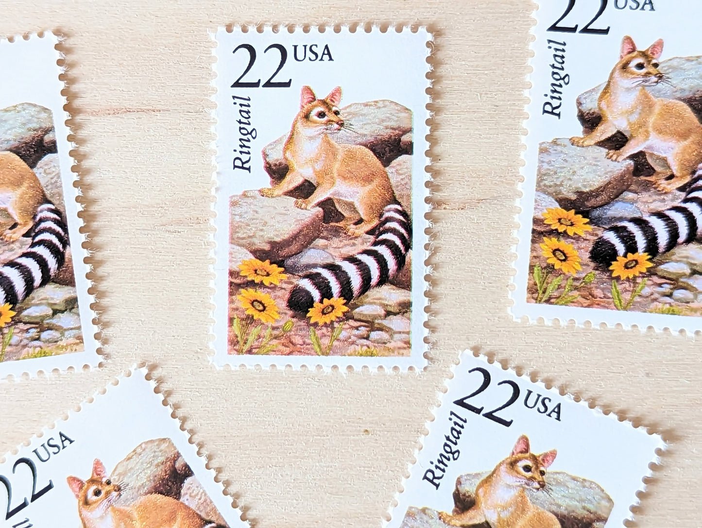 Ringtail, Set of 5, Vintage Unused USPS 22 Cent Postage Stamps, North American Wildlife Series 1987, Gummed