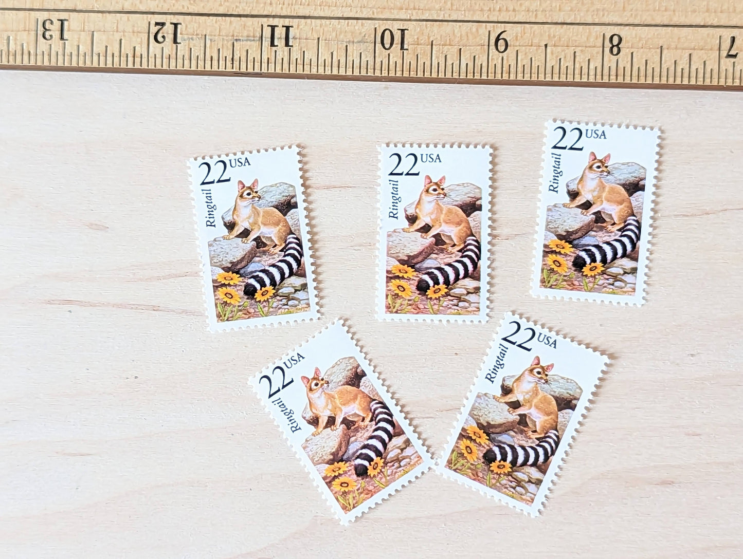 Ringtail, Set of 5, Vintage Unused USPS 22 Cent Postage Stamps, North American Wildlife Series 1987, Gummed