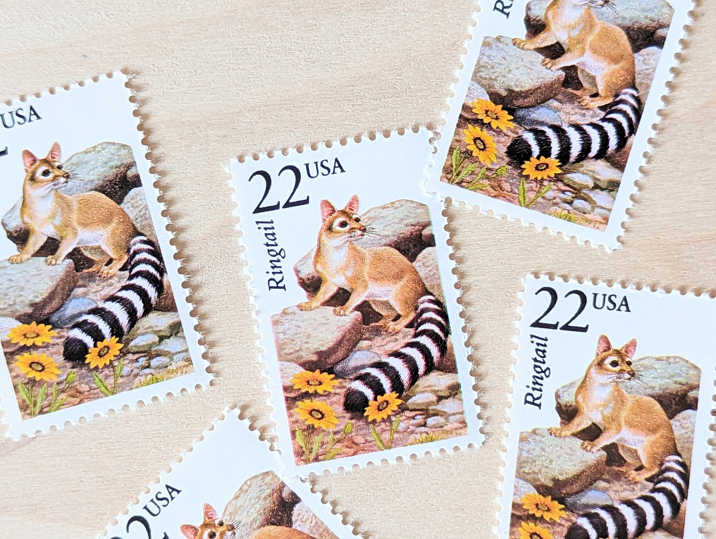 Ringtail, Set of 5, Vintage Unused USPS 22 Cent Postage Stamps, North American Wildlife Series 1987, Gummed