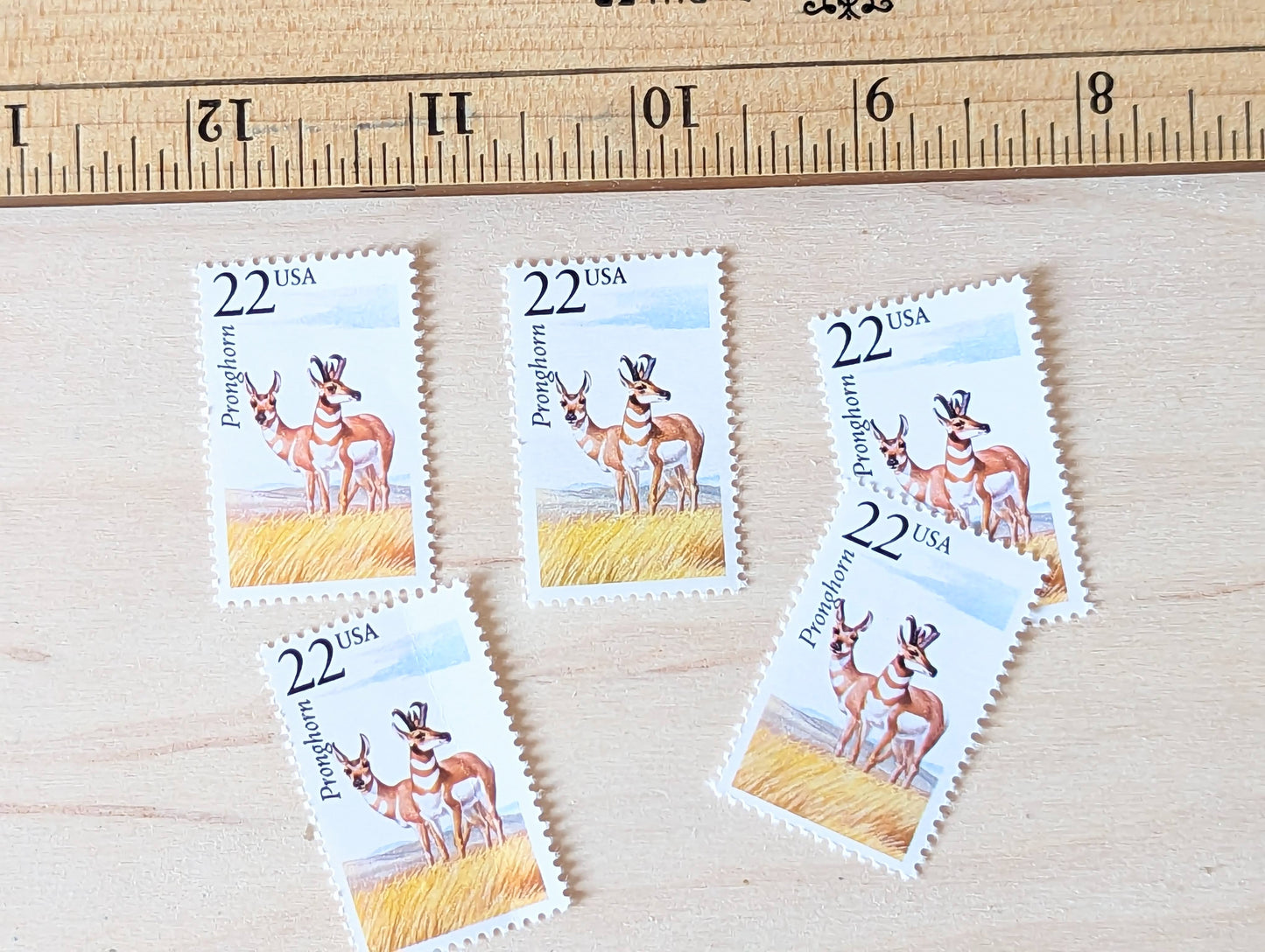Pronghorn, Set of 5, Vintage Unused USPS 22 Cent Postage Stamps, North American Wildlife Series 1987, Gummed