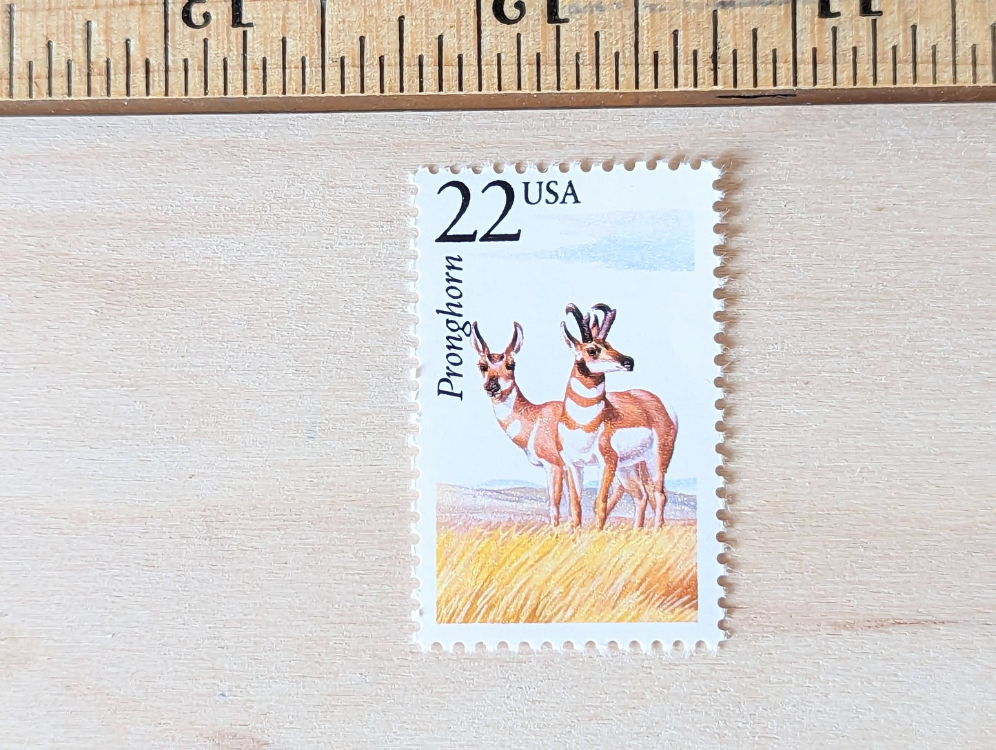 Pronghorn, Set of 5, Vintage Unused USPS 22 Cent Postage Stamps, North American Wildlife Series 1987, Gummed