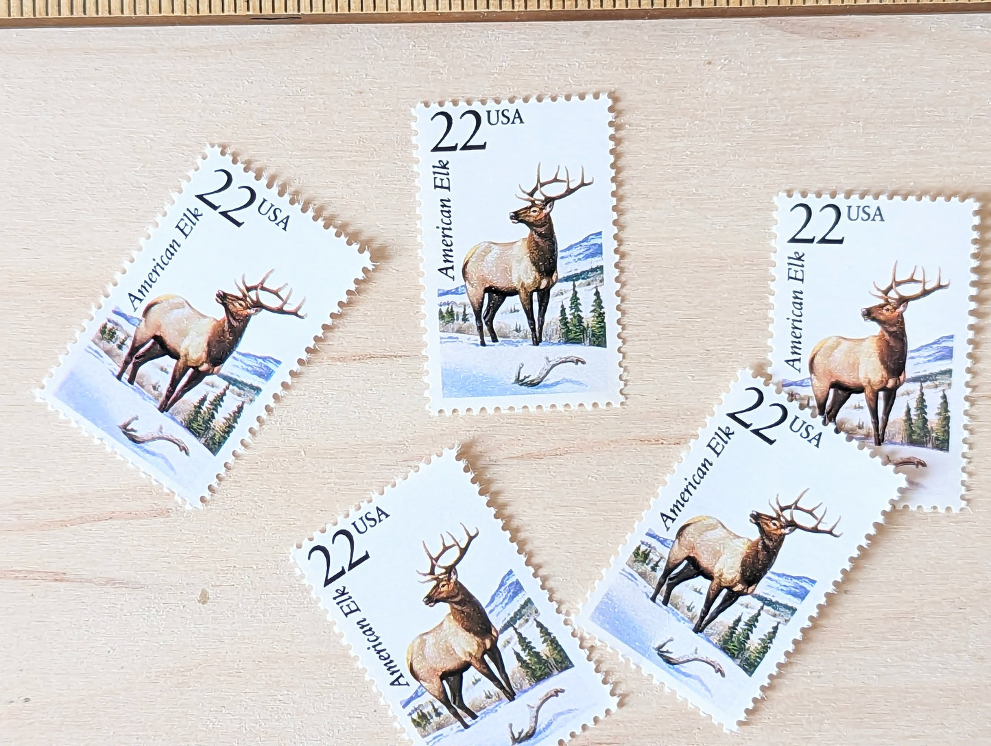 American Elk, Set of 5, Vintage Unused USPS 22 Cent Postage Stamps, North American Wildlife Series 1987, Gummed