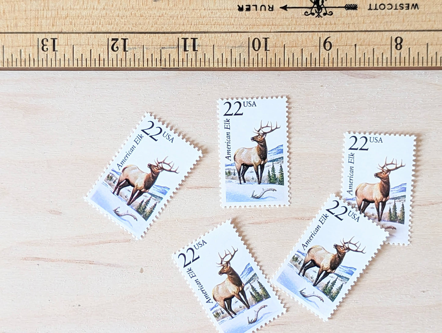 American Elk, Set of 5, Vintage Unused USPS 22 Cent Postage Stamps, North American Wildlife Series 1987, Gummed