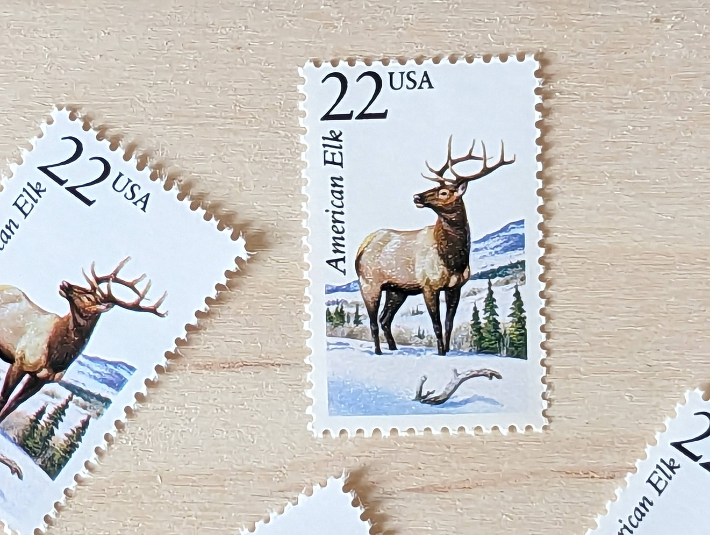 American Elk, Set of 5, Vintage Unused USPS 22 Cent Postage Stamps, North American Wildlife Series 1987, Gummed