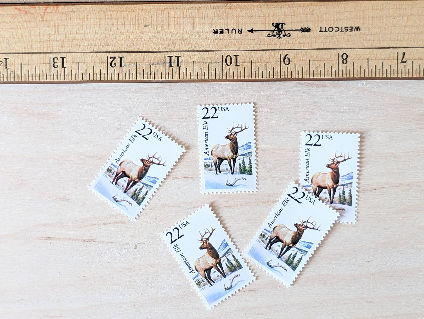 American Elk, Set of 5, Vintage Unused USPS 22 Cent Postage Stamps, North American Wildlife Series 1987, Gummed