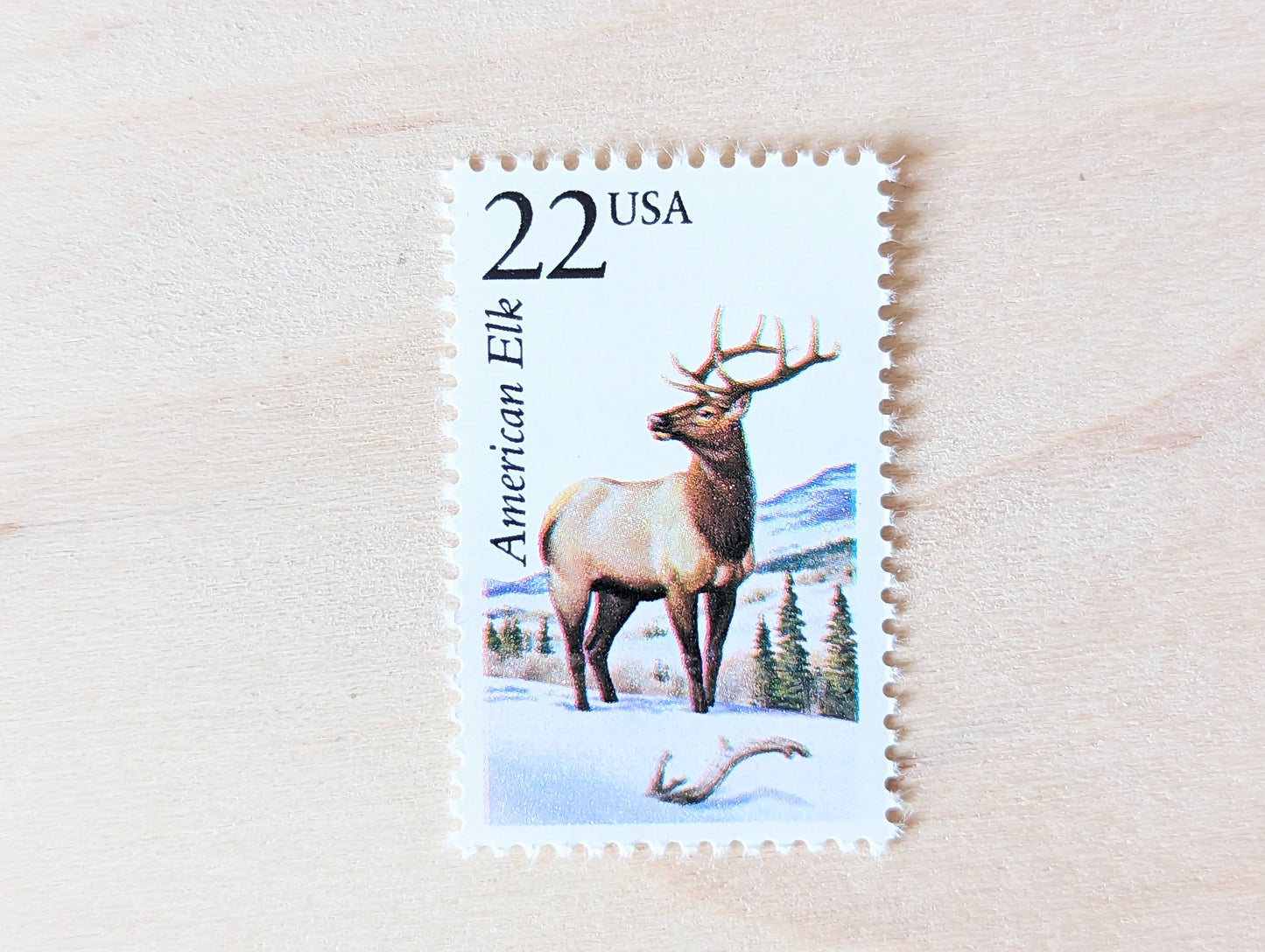 American Elk, Set of 5, Vintage Unused USPS 22 Cent Postage Stamps, North American Wildlife Series 1987, Gummed