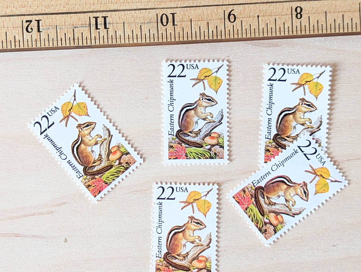 Eastern Chipmunk, Set of 5, Vintage Unused USPS 22 Cent Postage Stamps, North American Wildlife Series 1987, Gummed
