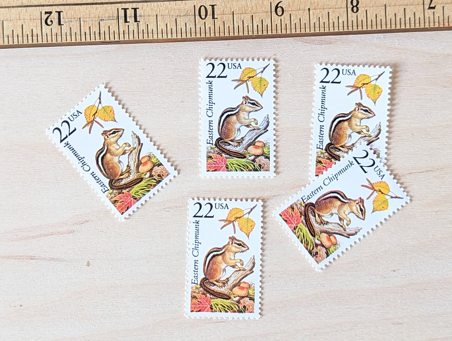 Eastern Chipmunk, Set of 5, Vintage Unused USPS 22 Cent Postage Stamps, North American Wildlife Series 1987, Gummed