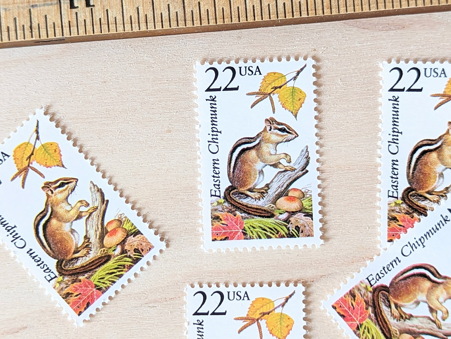 Eastern Chipmunk, Set of 5, Vintage Unused USPS 22 Cent Postage Stamps, North American Wildlife Series 1987, Gummed
