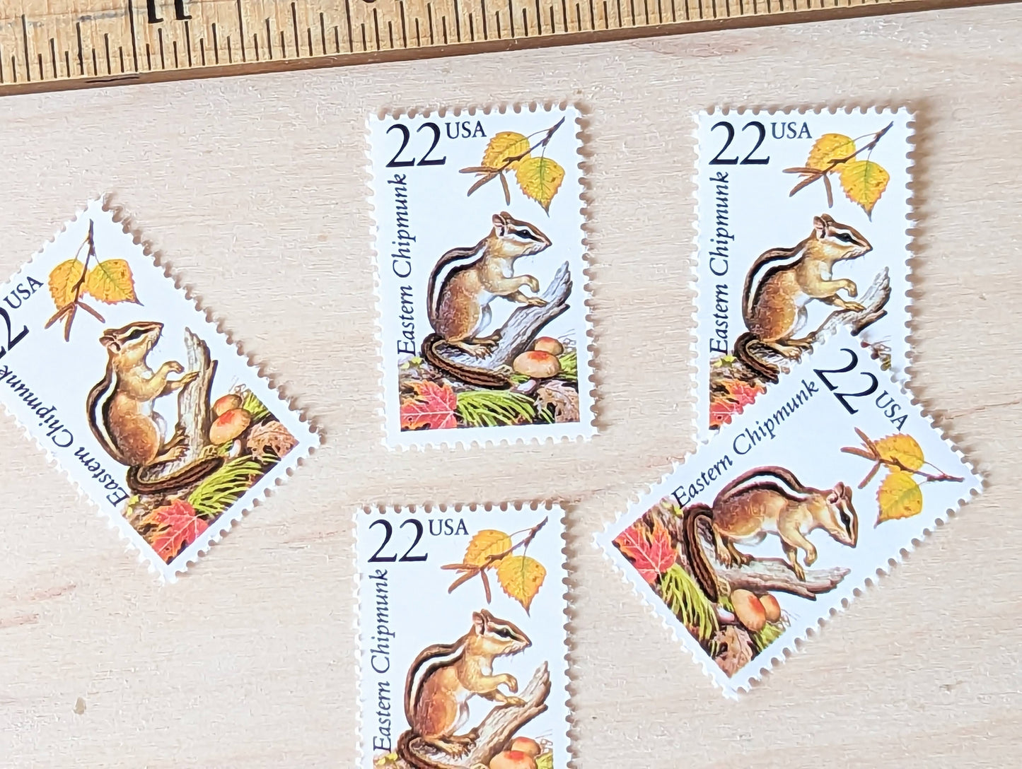 Eastern Chipmunk, Set of 5, Vintage Unused USPS 22 Cent Postage Stamps, North American Wildlife Series 1987, Gummed