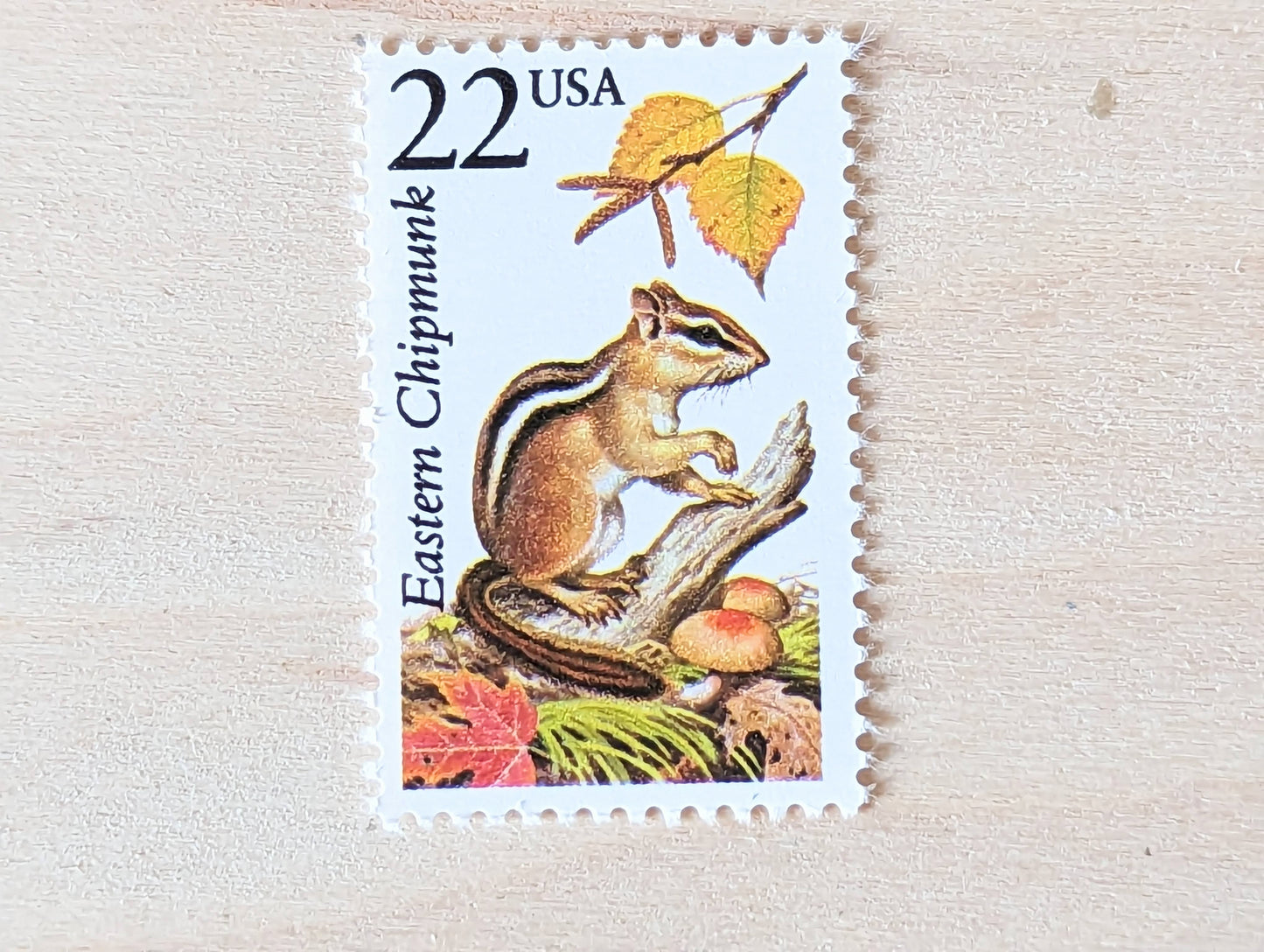 Eastern Chipmunk, Set of 5, Vintage Unused USPS 22 Cent Postage Stamps, North American Wildlife Series 1987, Gummed
