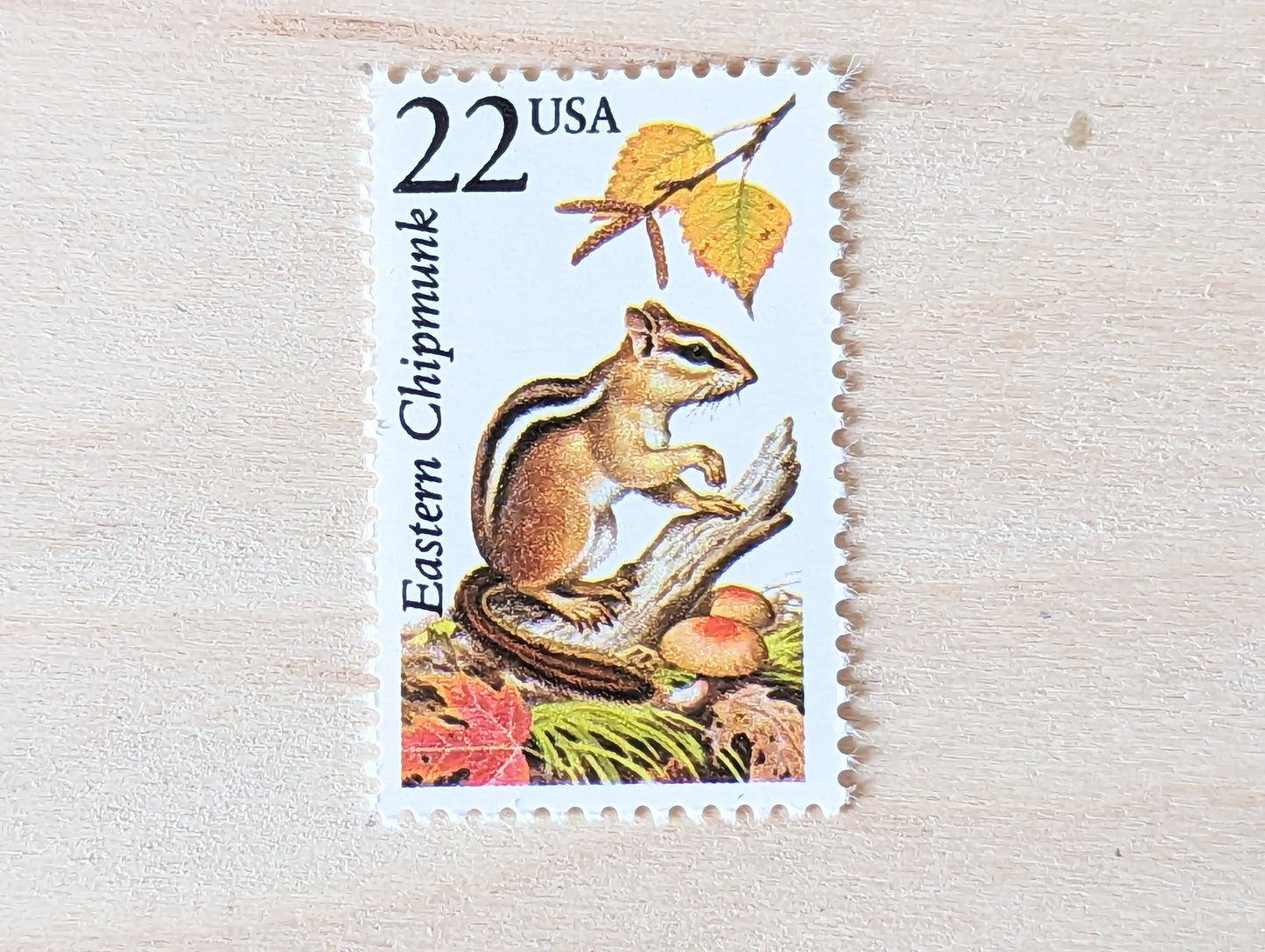 Eastern Chipmunk, Set of 5, Vintage Unused USPS 22 Cent Postage Stamps, North American Wildlife Series 1987, Gummed