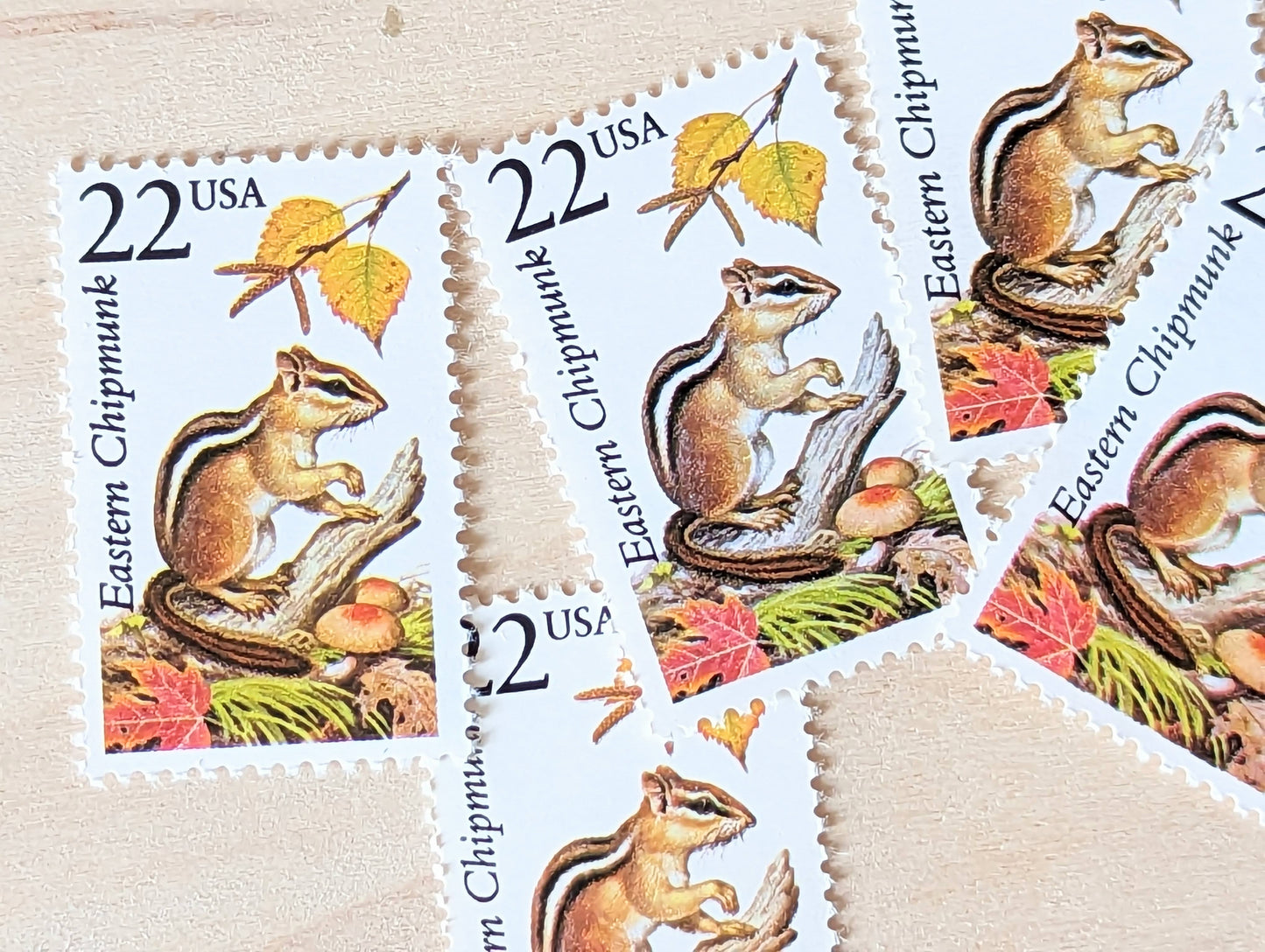 Eastern Chipmunk, Set of 5, Vintage Unused USPS 22 Cent Postage Stamps, North American Wildlife Series 1987, Gummed