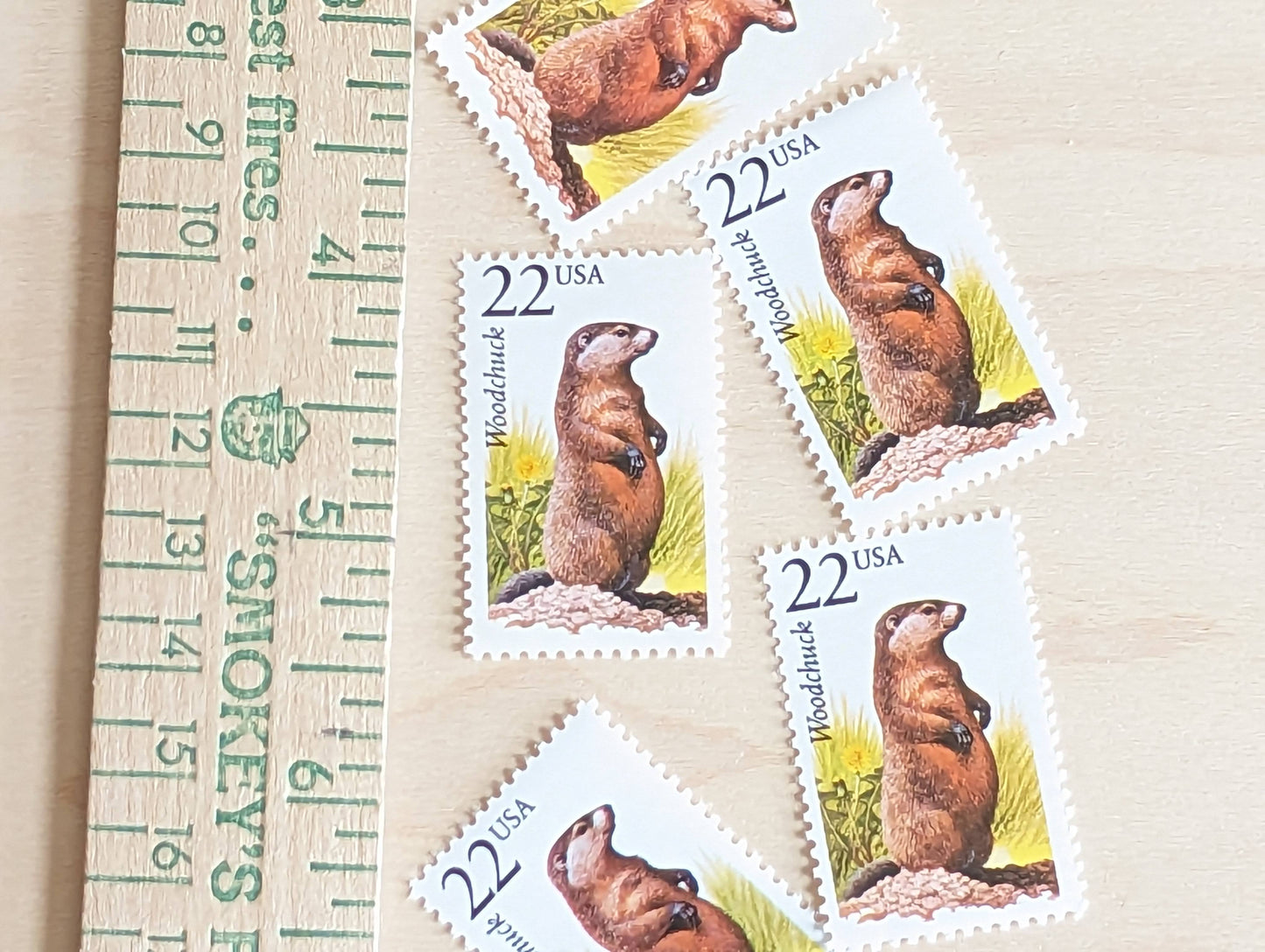 Woodchuck, Set of 5, Vintage Unused USPS 22 Cent Postage Stamps, North American Wildlife Series 1987, Gummed