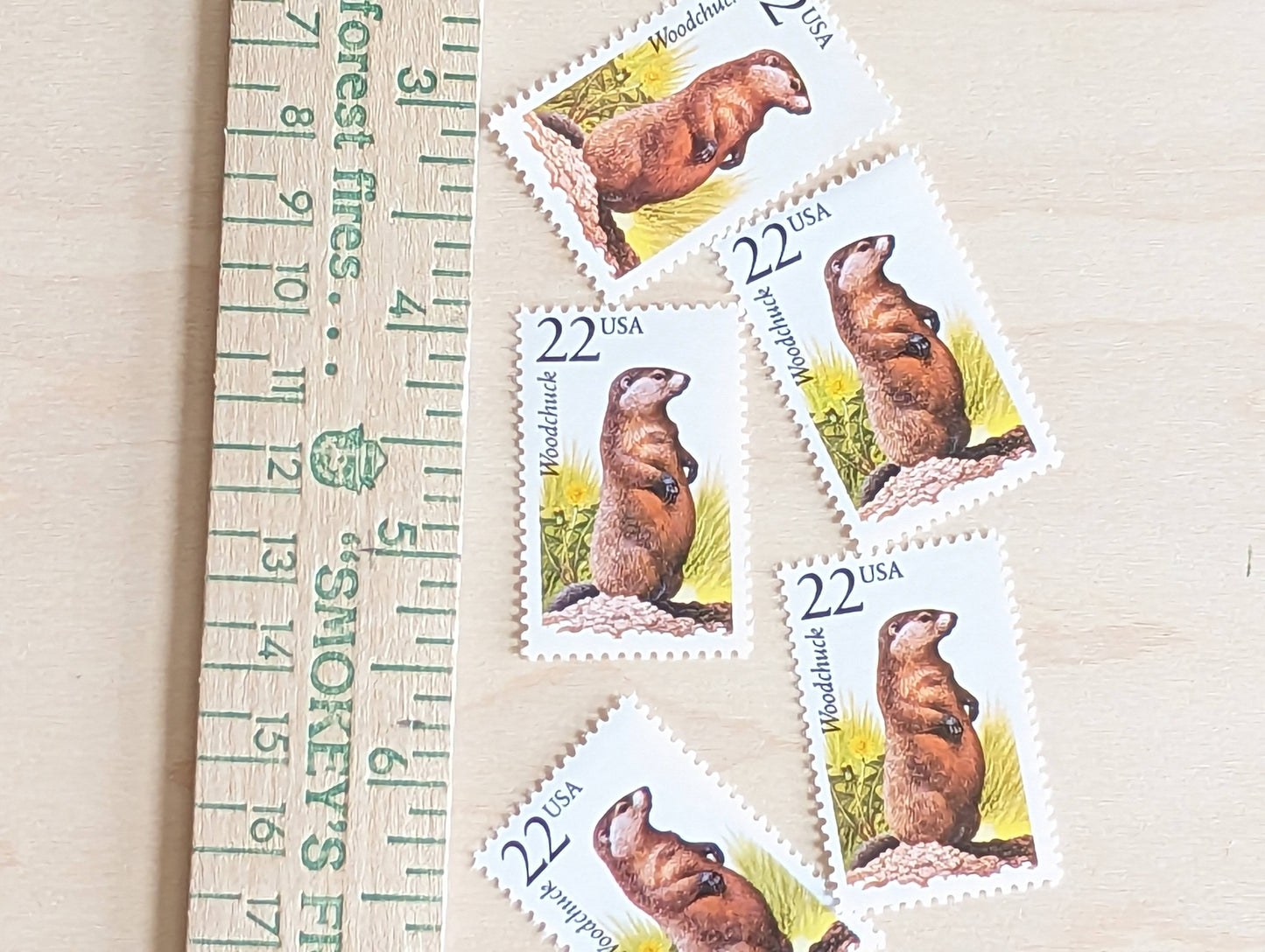 Woodchuck, Set of 5, Vintage Unused USPS 22 Cent Postage Stamps, North American Wildlife Series 1987, Gummed