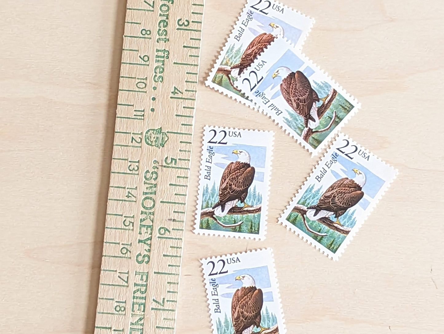 Bald Eagle, Set of 5, Vintage Unused USPS 22 Cent Postage Stamps, North American Wildlife Series 1987, Gummed