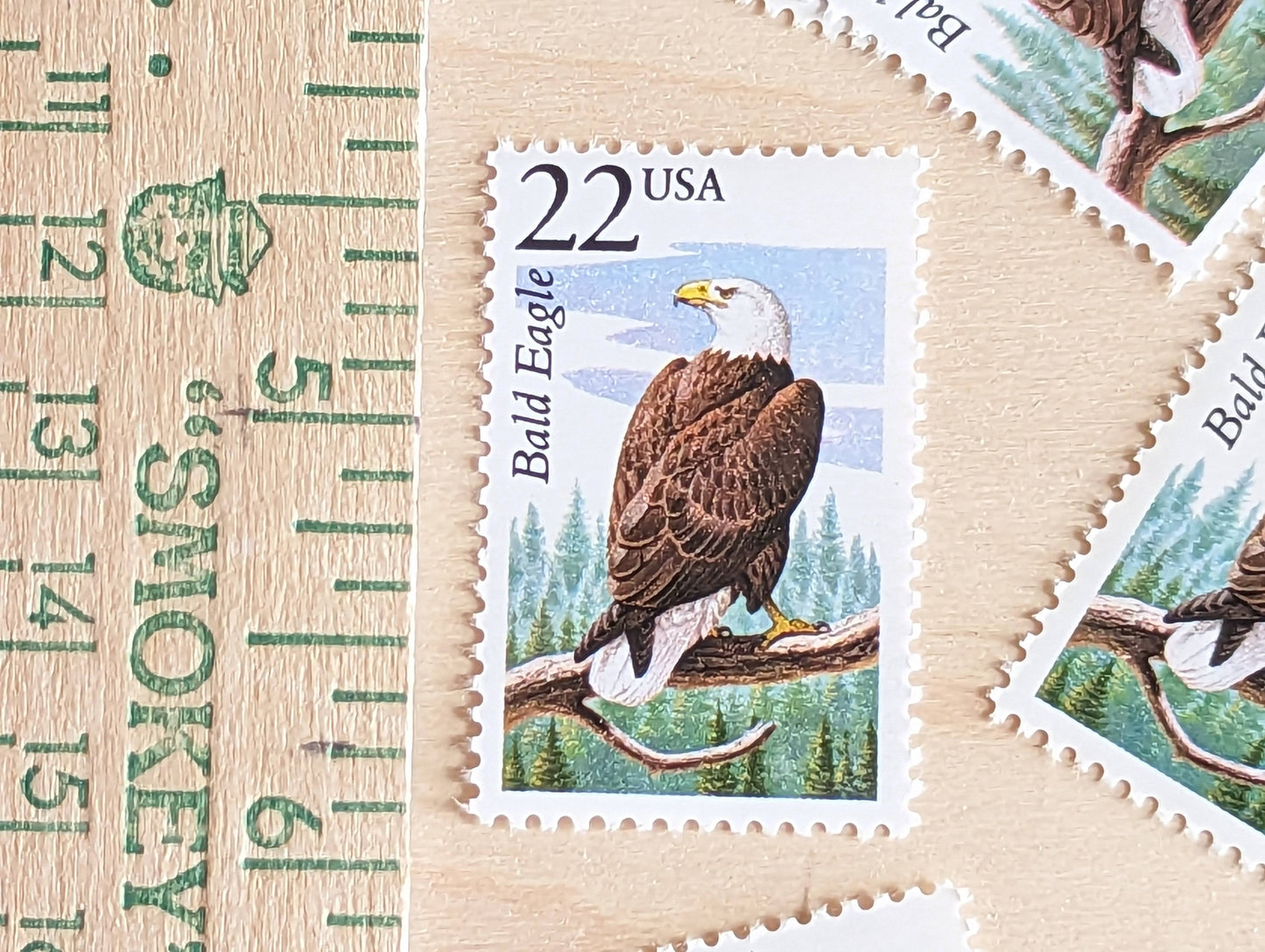 Bald Eagle, Set of 5, Vintage Unused USPS 22 Cent Postage Stamps, North American Wildlife Series 1987, Gummed