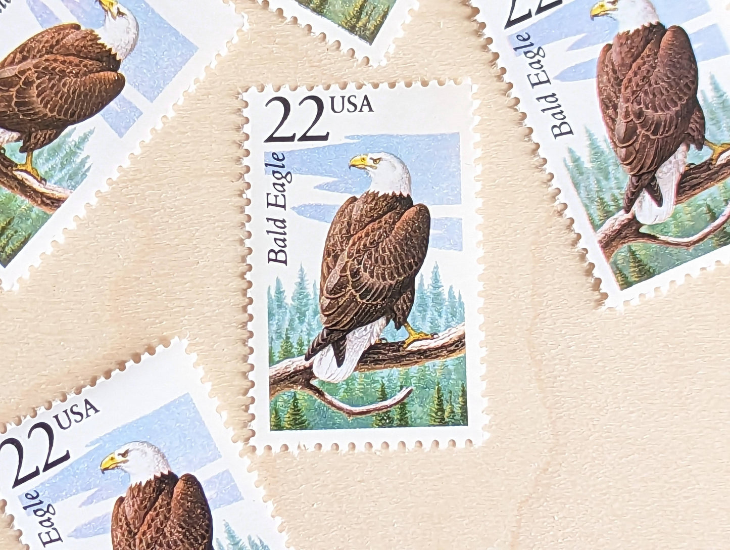 Bald Eagle, Set of 5, Vintage Unused USPS 22 Cent Postage Stamps, North American Wildlife Series 1987, Gummed