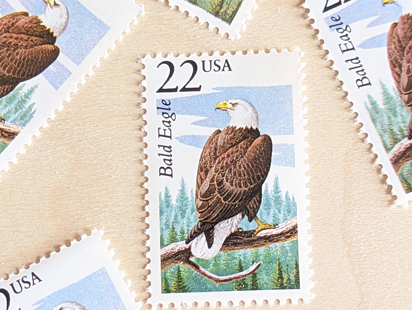 Bald Eagle, Set of 5, Vintage Unused USPS 22 Cent Postage Stamps, North American Wildlife Series 1987, Gummed