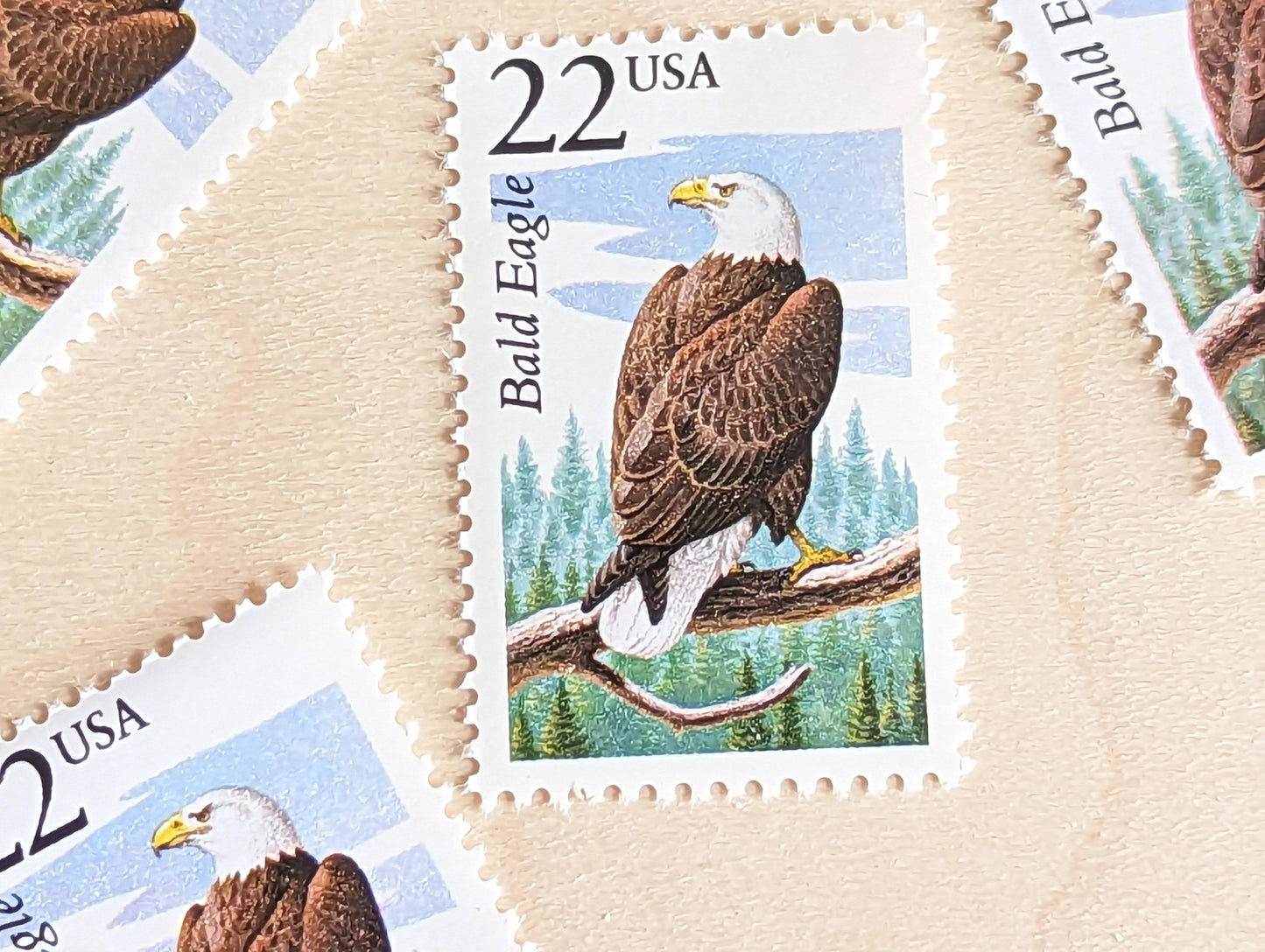 Bald Eagle, Set of 5, Vintage Unused USPS 22 Cent Postage Stamps, North American Wildlife Series 1987, Gummed