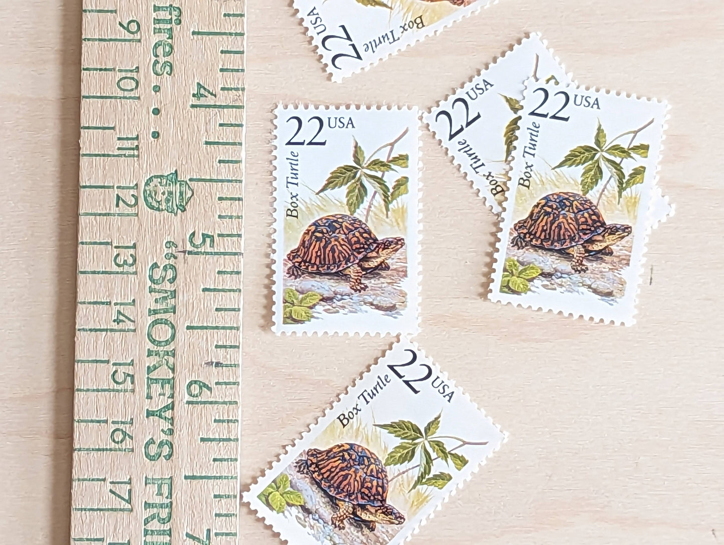 Box Turtle, Set of 5, Vintage Unused USPS 22 Cent Postage Stamps, North American Wildlife Series 1987, Gummed