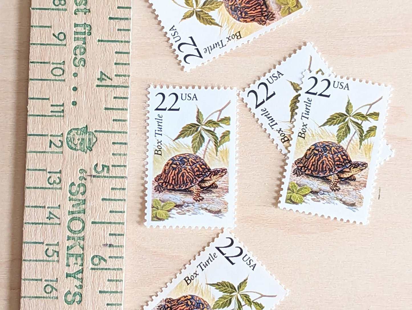 Box Turtle, Set of 5, Vintage Unused USPS 22 Cent Postage Stamps, North American Wildlife Series 1987, Gummed