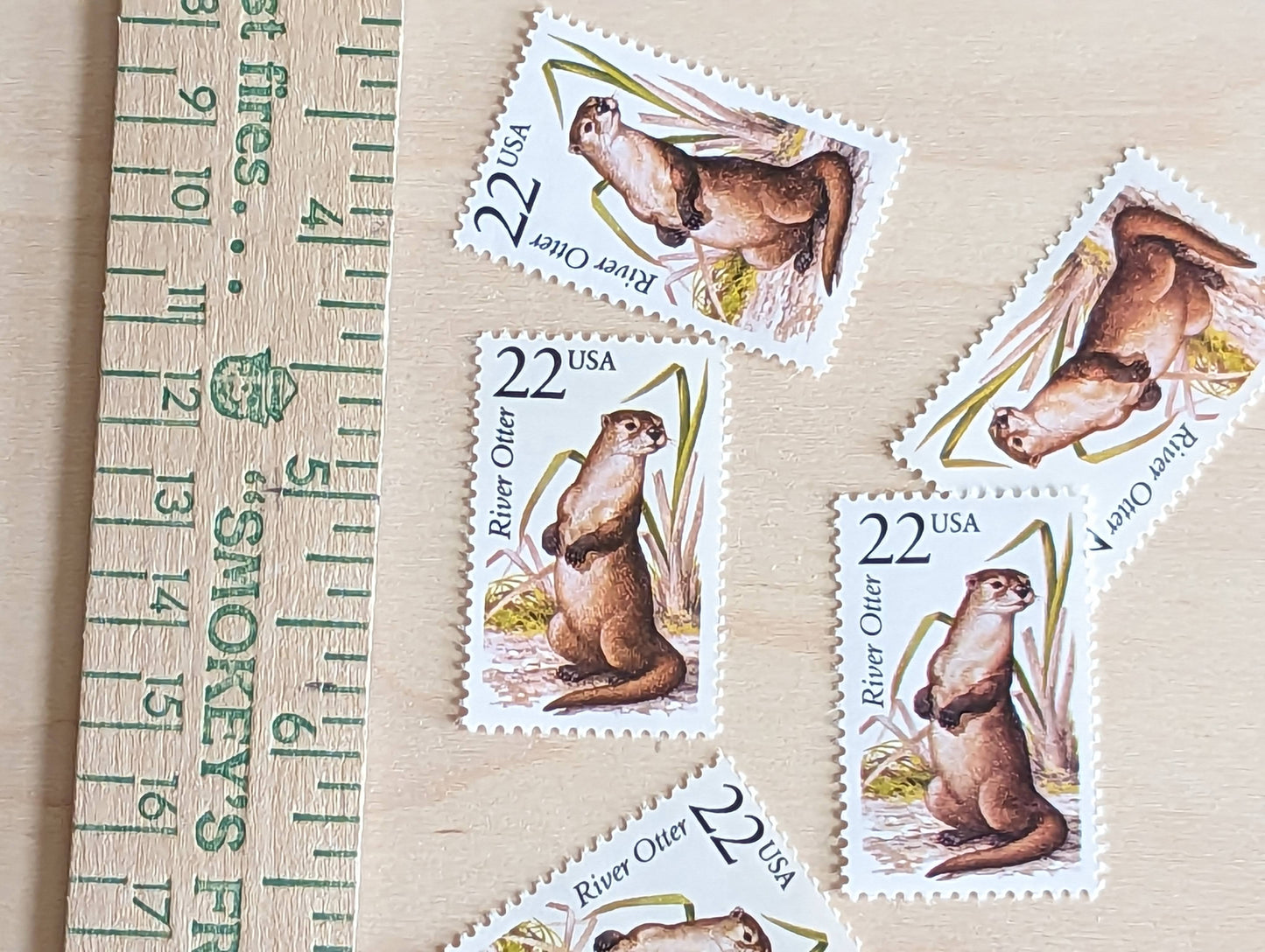 River Otter, Set of 5, Vintage Unused USPS 22 Cent Postage Stamps, North American Wildlife Series 1987, Gummed