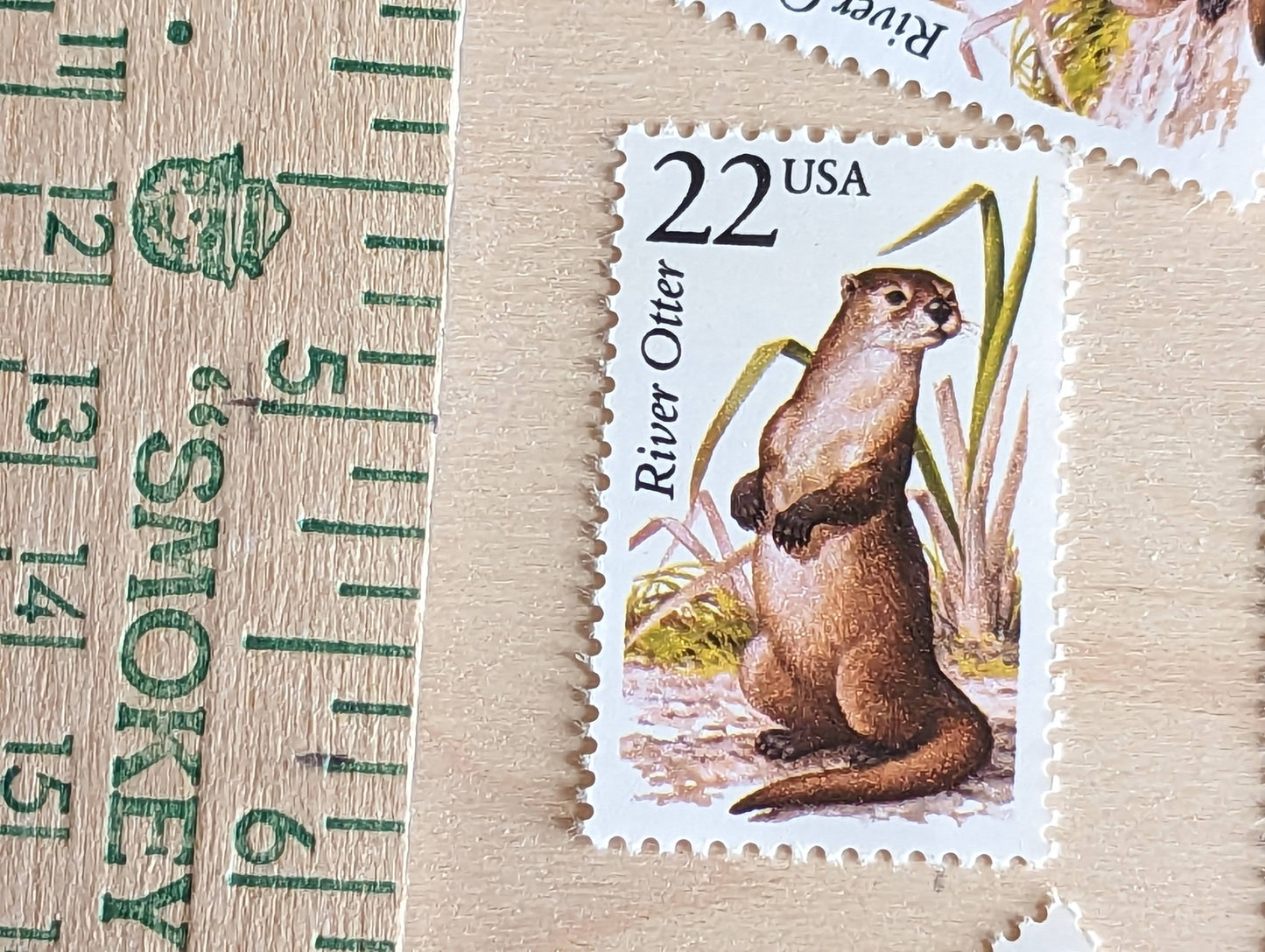 River Otter, Set of 5, Vintage Unused USPS 22 Cent Postage Stamps, North American Wildlife Series 1987, Gummed