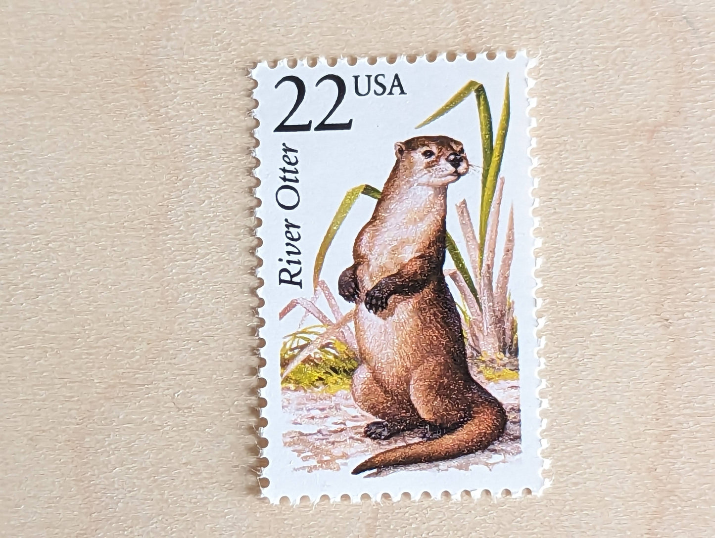 River Otter, Set of 5, Vintage Unused USPS 22 Cent Postage Stamps, North American Wildlife Series 1987, Gummed